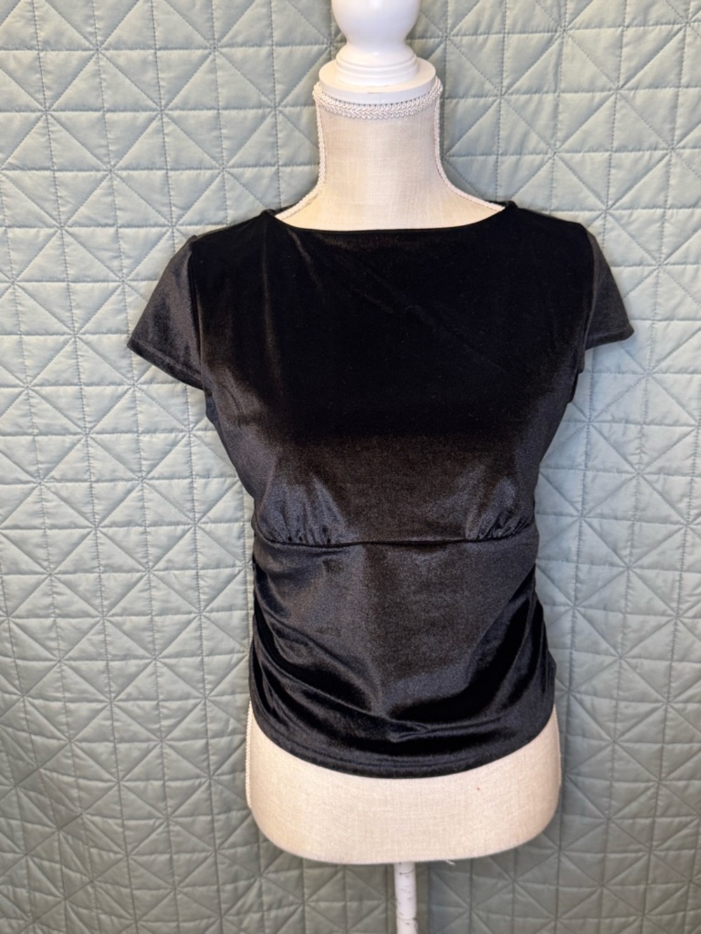 Black Velvet Cap-Sleeve Blouse